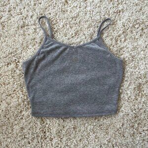 Womens V-Neck Sleeveless Spaghetti Strap Pullover Rib Crop Tank Top Gray Large